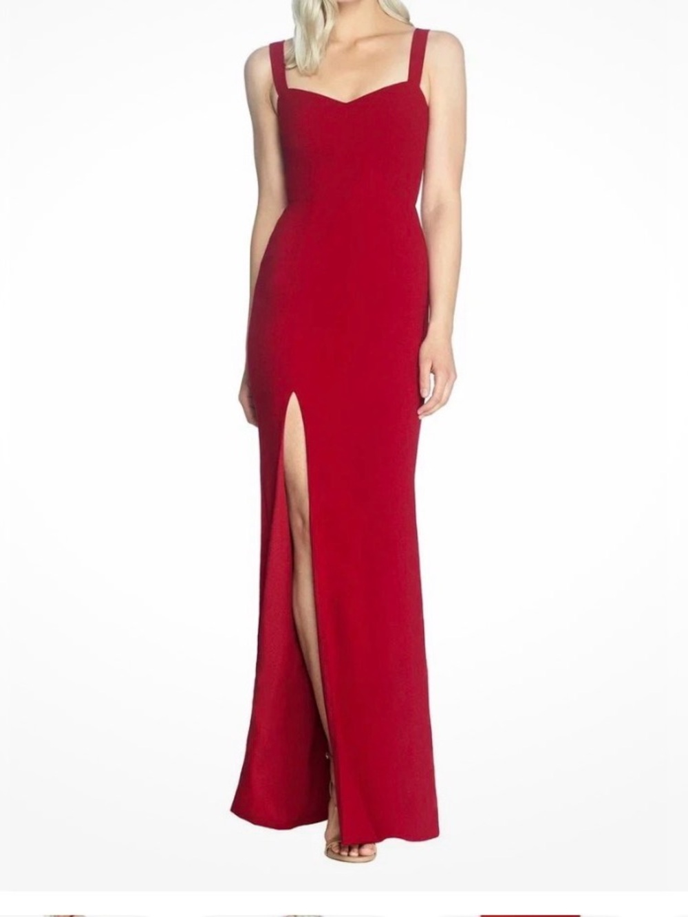 Dress the Population Red Square-Neck Maxi Gown with Front Slit